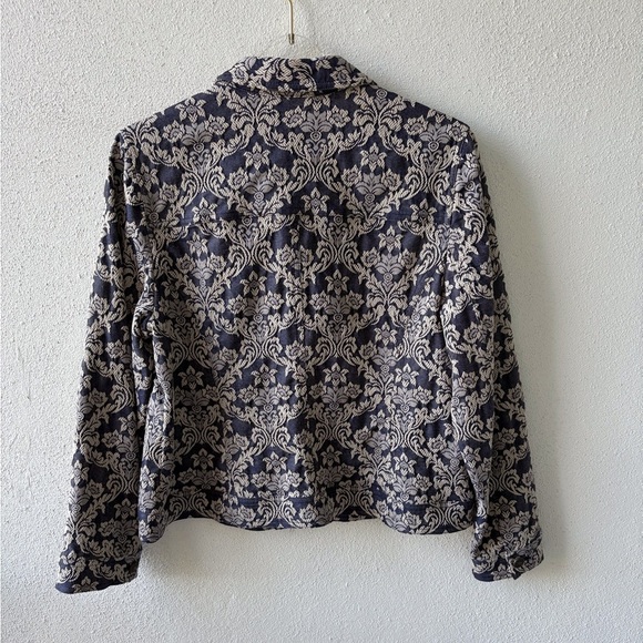 Chico’s Jacquard Paisley Marcissa Denim Jacket SZ L Smart Casual Career Stretch - Picture 3 of 15